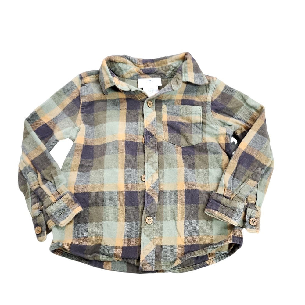 Tommy Bahama Shirt Boys 3T Green Plaid Long Sleeve Flannel Button Down Top